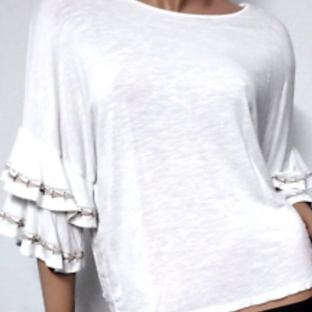 Apt 9 Women's White Embroidered Ruffle Sleeve Boho Top Size Small